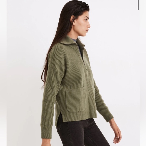 Madewell Olive Green Glenbrook Half-Zip Pullover Sweater Merino Wool Blend - Picture 1 of 9